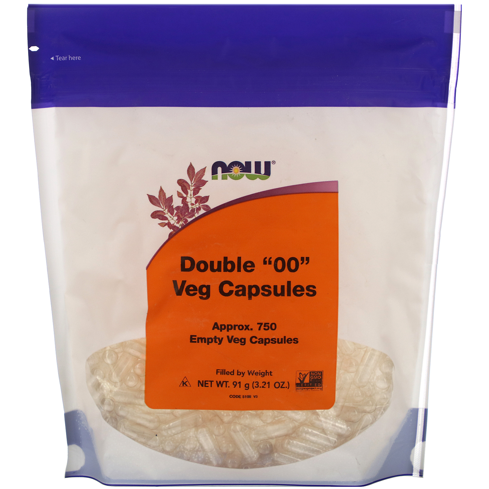 Now Foods Double "00" Veg Capsules, Approx. 750 Empty Veg Capsules