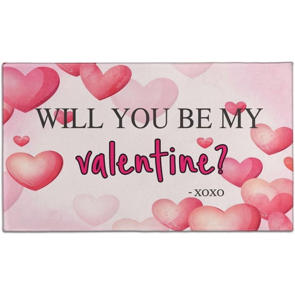 Will You Be My Valentine Doormat Non-Slip Absorbent Resist Dirt Front Door Mat Machine Washable Valentine''s Day Mats Outdoor Inside Floor Rugs for Entryway 30" X 17"