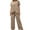 Beige, variant on Duoif Womens Summer Outfits Women's Two Piece Outfits Irregular Short Sleeve Crew Neck Pullover Top Elastic Waist Wide Leg Pull on Pants Set with Pockets Pant Suits for Women Dressy Beige L