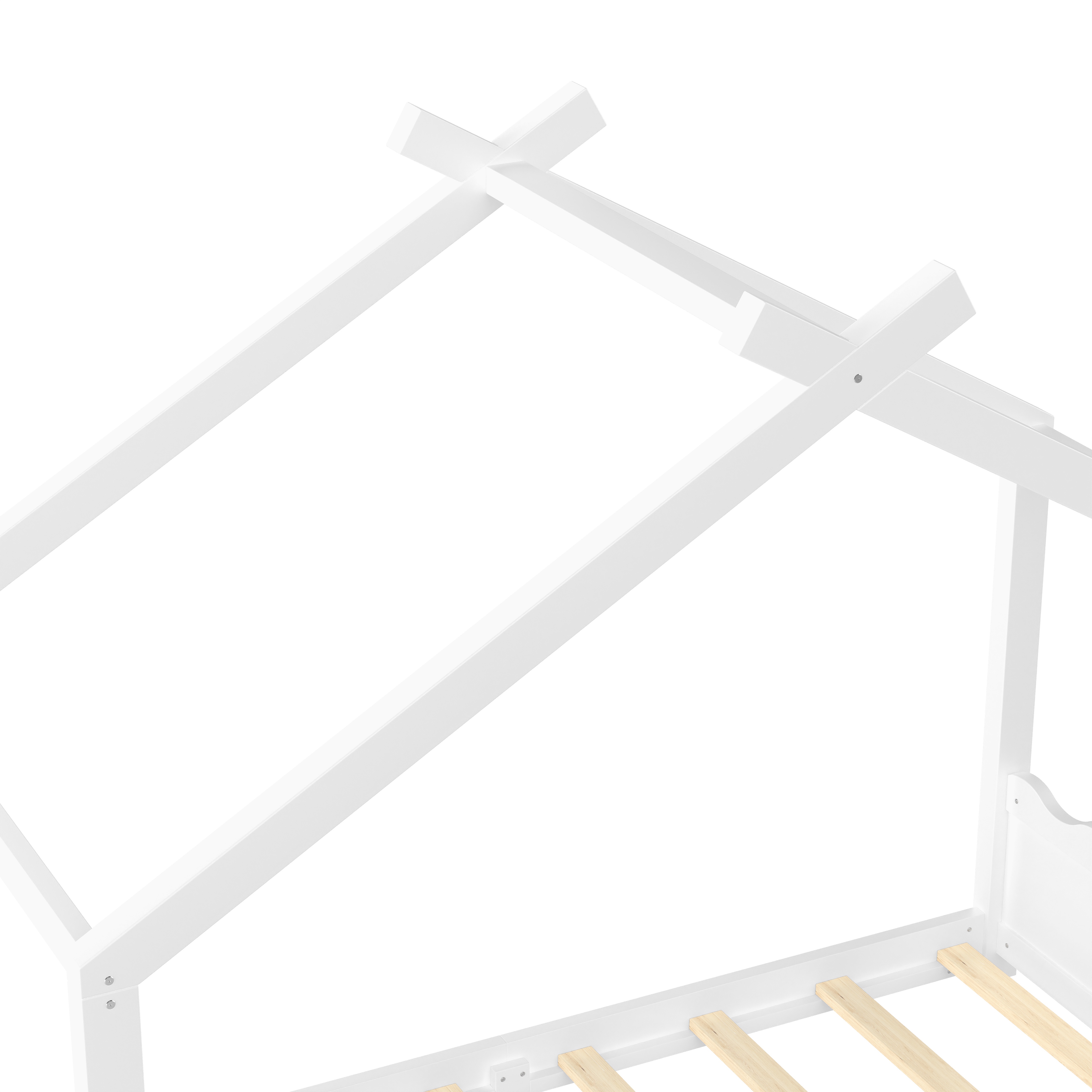 ENYOPRO House Bed with Fence,Solid Wood House Bed,Floor Bed Frame,Twin Canopy Bed for Bedroom, Twin House Floor Bed with Support Slats(White)