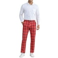 thumbnail image 2 of INSPIRE CHIC Plaid Printed Pants for Men's Regular Fit Flat Front Office Checked Slacks 36 Red, 2 of 6