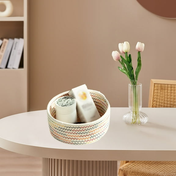 Yannianjz under $5 Small Woven Baskets, Oval Shallow Storage Baskets, Cotton Rope Empty Decorative Basket, Boho Little Organizer Bins for Bathroom, Cat Dog Toy Gifts Baskets