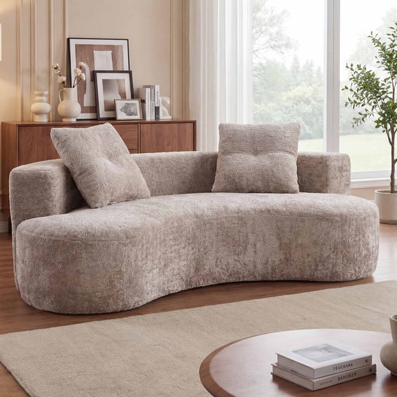 Lunale Curved Boneless Sofa, Modern 3 Seater Cloud Couch, No Assembly Required, Chenille Floor Sofa for Living Room, Camel