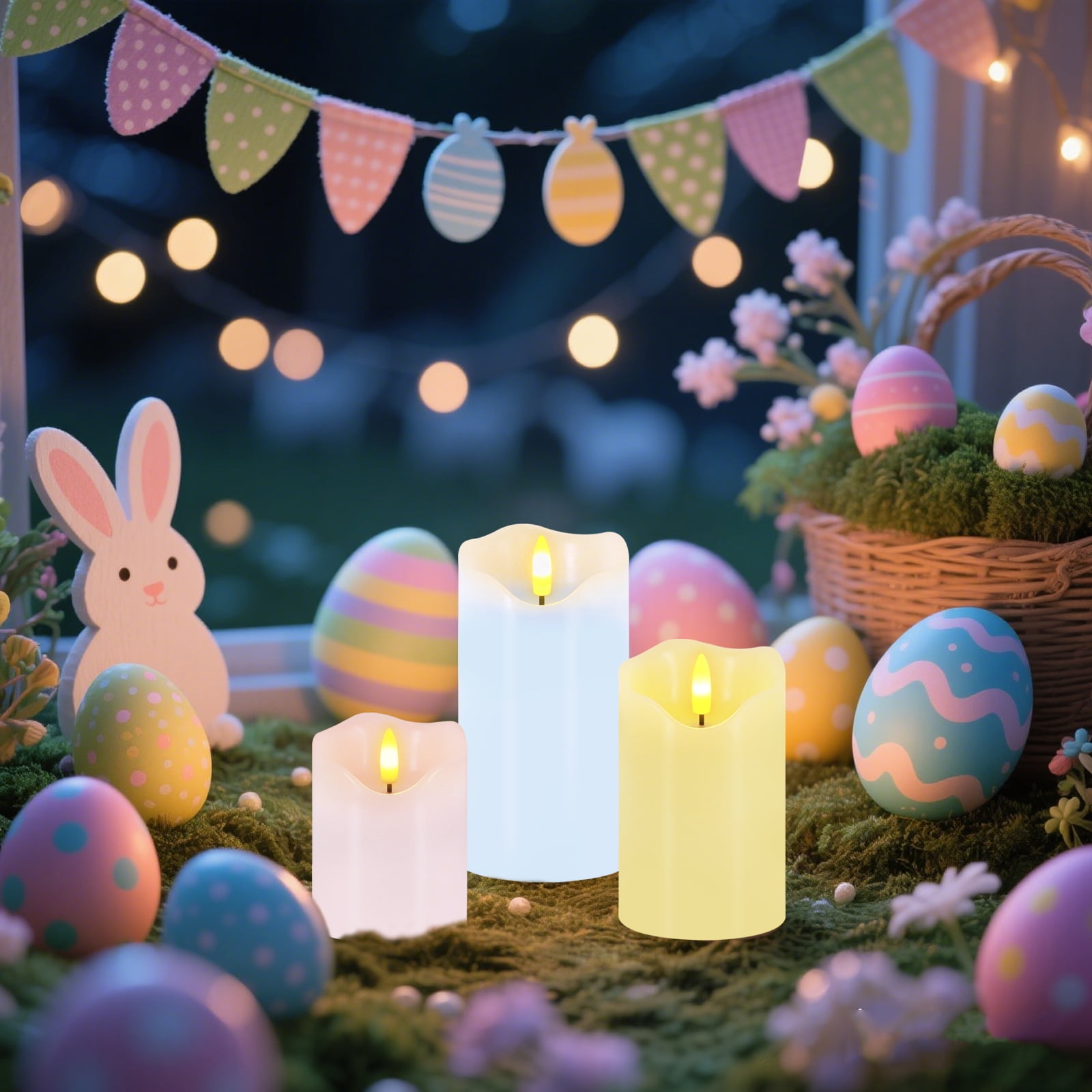 Flameless Candles Light, Set of 3 Pastel Spring LED Candles with Remote & Timer, Flickering Easter Pillar Candles Battery Operated, Real Wax Electric Candles for Home Spring Easter Decor