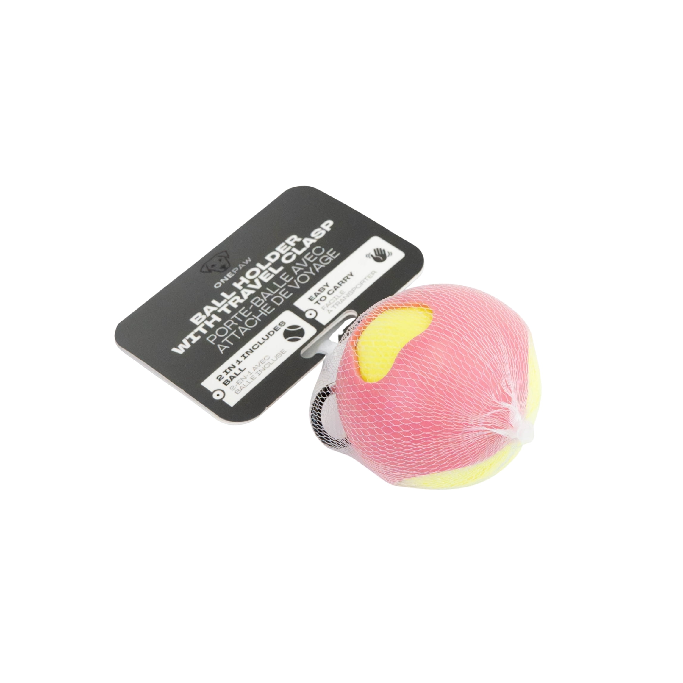 One Paw, Rubber Holder with Tennis Ball for Dogs, Play Fetch, Pink