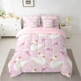thumbnail image 3 of Feelyou Dreamy White Swan Twin Bedding Sets 7-Piece for Kids, Kawaii Princess Bowknot Bedding Comforter Set, Cartoon Animal Reversible Sheet Sets, Super Cozy Room Decor, 3 of 9