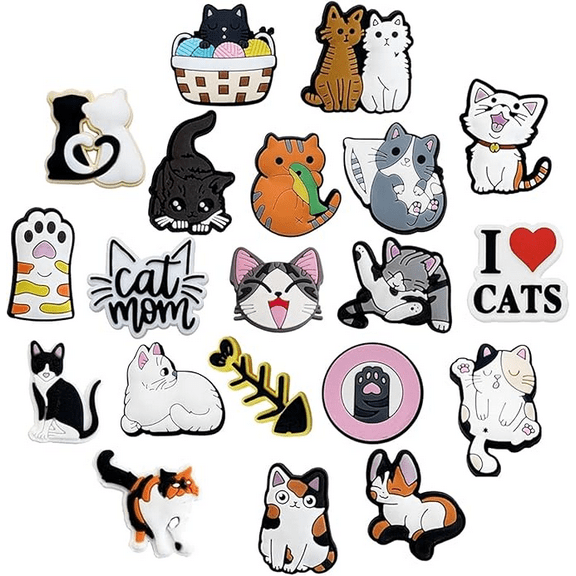 Keismodye Cute Cat Shoe Charms 16PCS PVC Shoe Decorations for Kids Boys Girls Party Favor