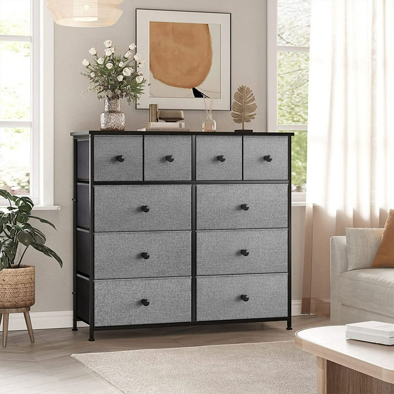 REAHOME 10 Drawer Steel Frame Bedroom Storage Organizer Dresser Light Grey
