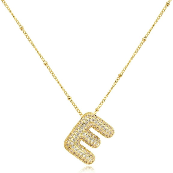 Gold Bubble Initial Letter Necklace For Women,Puffy Alphabet Name Pendant Necklace For Personalized Gifts,Trendy Balloon Chain Zircon Crystal Necklace[o2547]