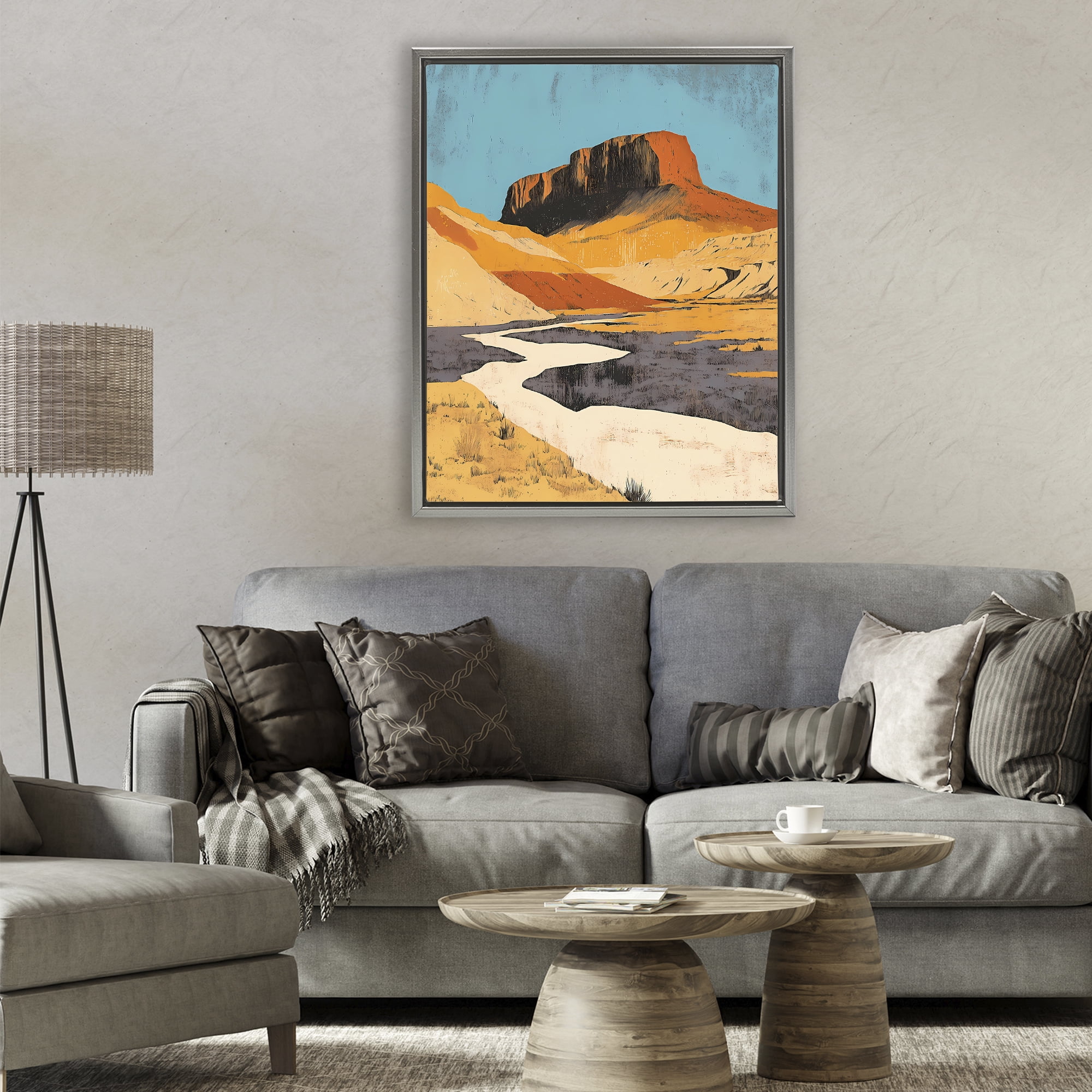 Stupell Industries Vintage Canyon Pass Gray Framed Floater Canvas Wall Art, design by Walker Noble