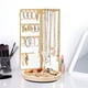 thumbnail image 5 of Expositor giratorio de joyas de metal con caja de madera | Organizador giratorio de 360 grados para collares y pendientes | Portabrochas de maquillaje multicapa para el tocador del hogar, 5 of 6