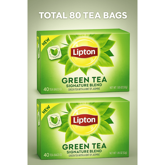 Lipton 100% Natural Green Tea Signature Blend, 40 Count Per (Pack of 2) 80 COUNT TOTAL