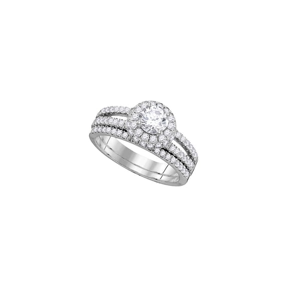 FB Jewels 14kt White Gold Womens Round Diamond Halo Bridal Wedding Engagement Ring Band Set 1-1/2 Cttw
