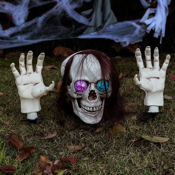 Estacas de esqueleto brillantes para decoración de Halloween, cabeza de mano de calavera de Zombie aterrador para jardín al aire libre, césped, patio, decoración de Casa Encantada