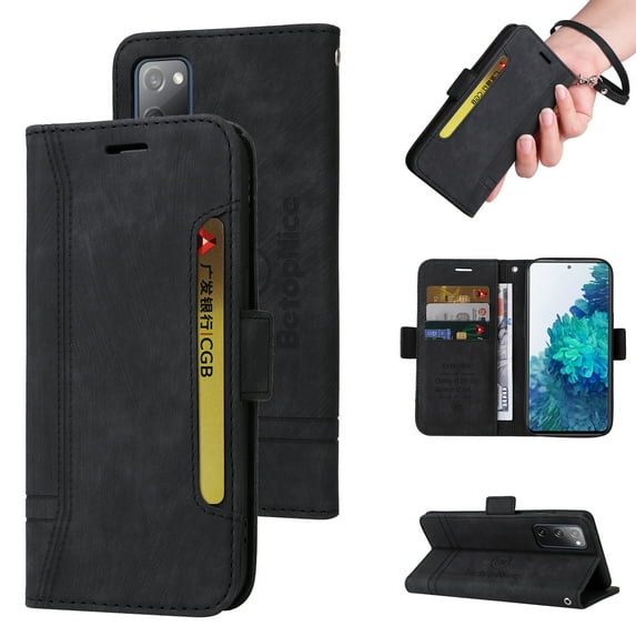 TECH CIRCLE Case for Samsung Galaxy S20 FE/Lite,Shockproof Premium PU Leather ID Credit Card Holder Wallet Case Magnetic Flip Kickstand Phone Cover with Hand Strap,Black