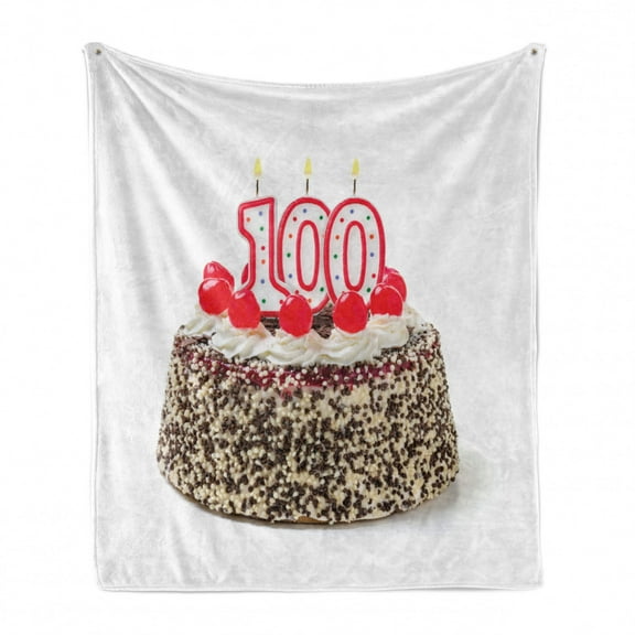100th Birthday Soft Flannel Fleece Throw Blanket, Photo of Pastry Party Cake with Candles and Sprinkles Image Celebration, Cozy Plush for Indoor and Outdoor Use, 50" x 60", Multicolor, by Ambesonne