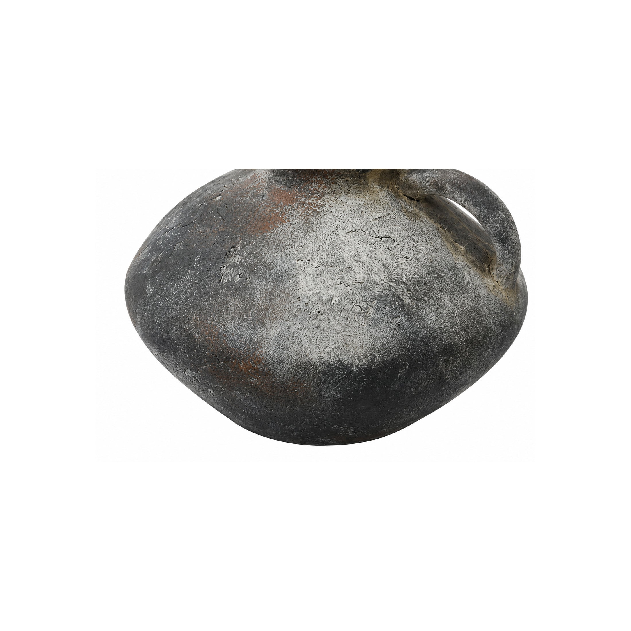 DecMode 7" Antique Style Textured Dark Gray Ceramic Vase with Brown Accents and Handles