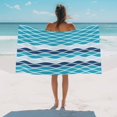 thumbnail image 3 of Beach Towel Moroccan Ombre Teal Blue Bath Pool Towels Abstract Wave Lines Absorbent Beach Towel Soft Large Quick Dry Lightweight Camping Travel Sports Yoga Gym Swim Towels for Adult 35x70 Inch, 3 of 9
