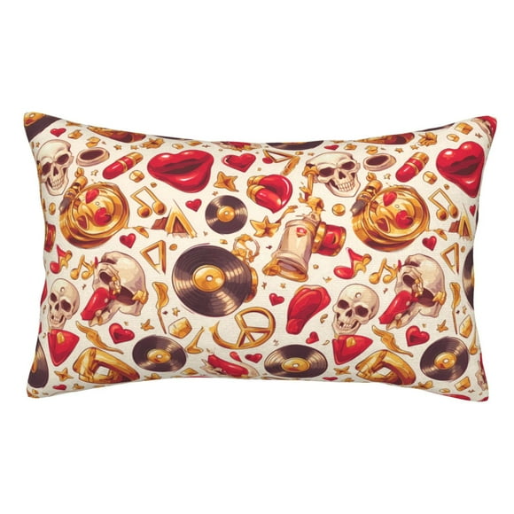 Cauagu Skull Retro record lips Print Pillow Covers with Envelope Closure,1PC Pillow Cases Decorative Pillow Case for Bed & Couch, Pillows Not Included-14"x20"
