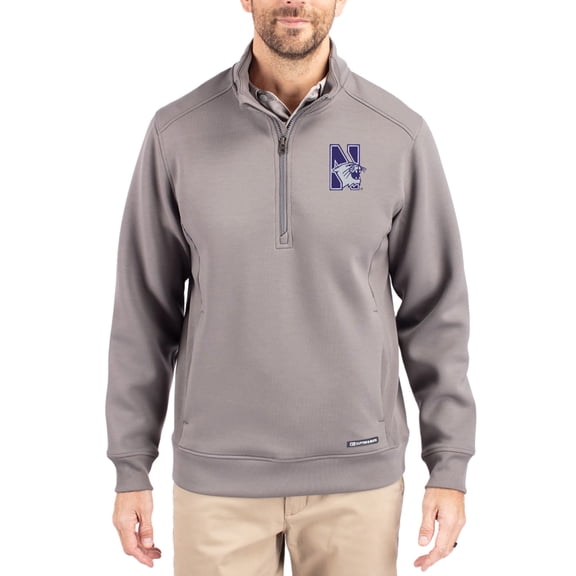 Men's-Cutter & Buck  Gray Northwestern Wildcats Roam Eco Recycled Quarter-Zip Pullover