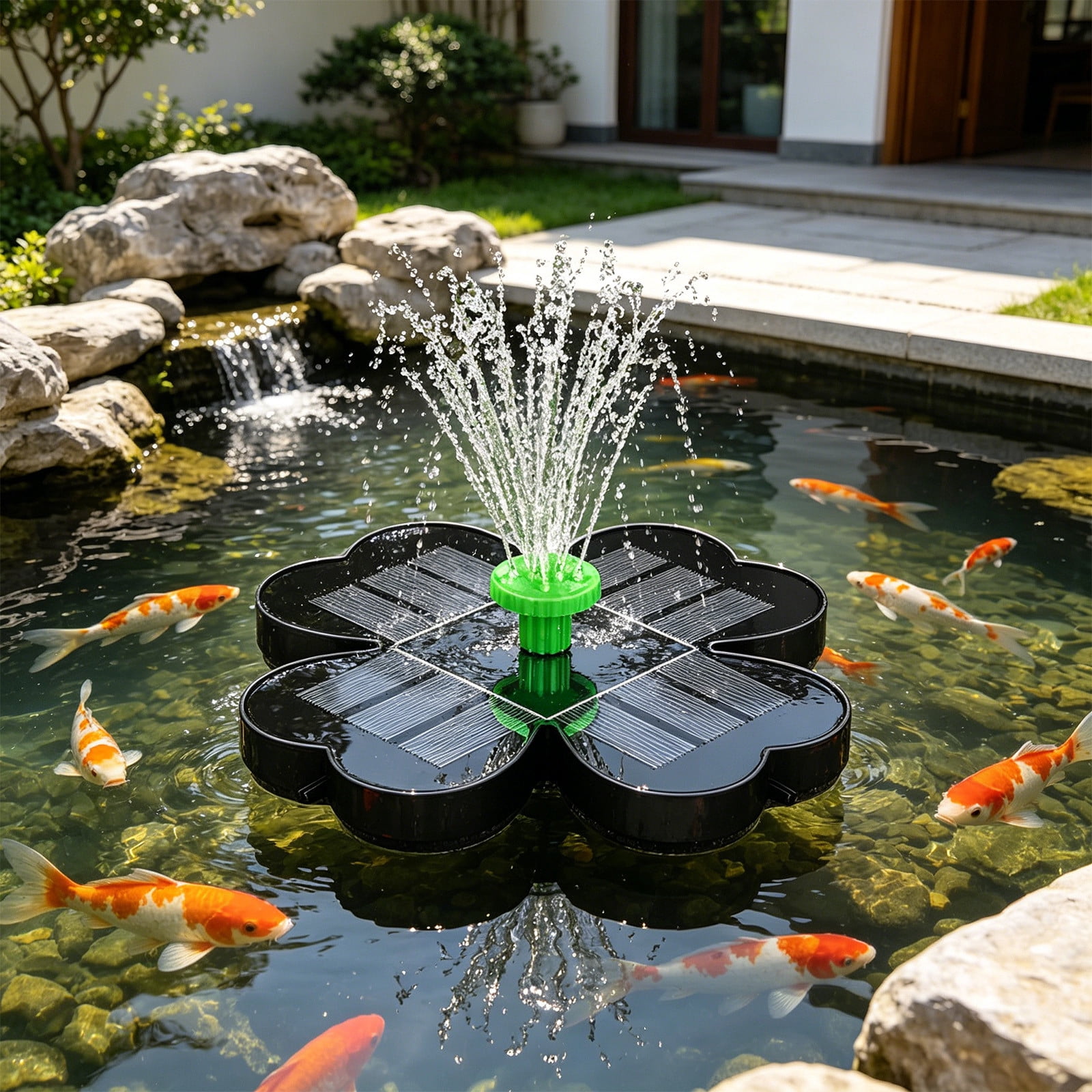 Garden Mini Floating with Four Leaf Colorful Nozzles Outdoor Suspended Round Solar Powered and Bird Bath