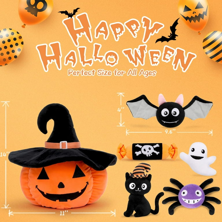 MorisMos Halloween Pumpkin Head Plush Glow in The Dark Toys Bulk, Trick or  Treat Bucket, 5-in-1 Pumpkin Plush Toys, 14'' Pumpkin Head with Spider,