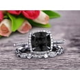thumbnail image 1 of 2.55 Carat Cushion Cut Vintage Looking Black Diamond Moissanite Engagement Ring with Wedding Band on 10k White Gold, 1 of 5
