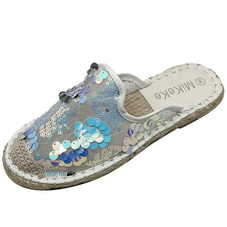

Summer Women s Flat Bottom Fashion Casual Large Sequin Roman Sandals Womens Fuzzy Slipper Fuzzy Slippers for Women Indoor Womens Fuzzy Slippers Sandals Leopard Plush Open Kitty Slippers for Women