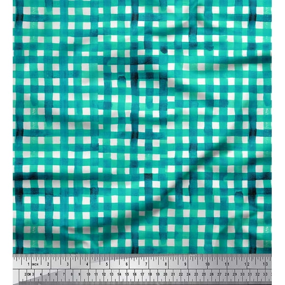 Soimoi Green Heavy Canvas Fabric Check Check Print Fabric by the Yard 58 Inch Wide