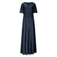 thumbnail image 6 of SMihono Women's Summer V Neck Maxi Dress Short Sleeve Pleated Solid High Waist A Line Tiered Flowy Swing Boho Vacation Dresses Navy XXL, 6 of 7
