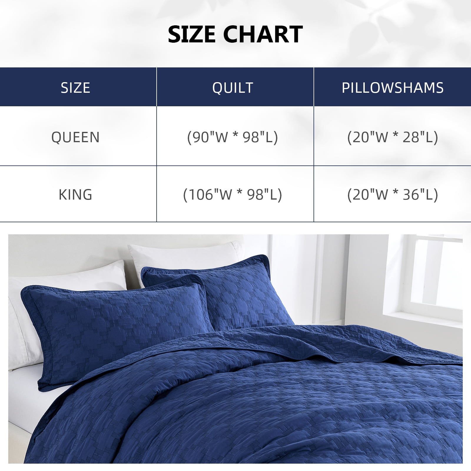 PANGUSHAN 100% Cotton Quilt King Size, Navy Blue King Quilt Bedding Set Embroidery Quilted Bedspreads, Lightweight Comforter for King Bed, All Season, 3 Pieces
