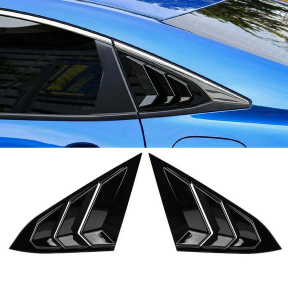 NINTE Rear Side Window Louvers Vent Cover for 2016-2021 10th Honda Civic Sedan Air Vent Scoop Gloss Black