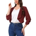 thumbnail image 4 of INSPIRE CHIC Women's Open Front Shawl Lapel 3/4 Ruched Sleeves Chiffon Crop Blazer, 4 of 6