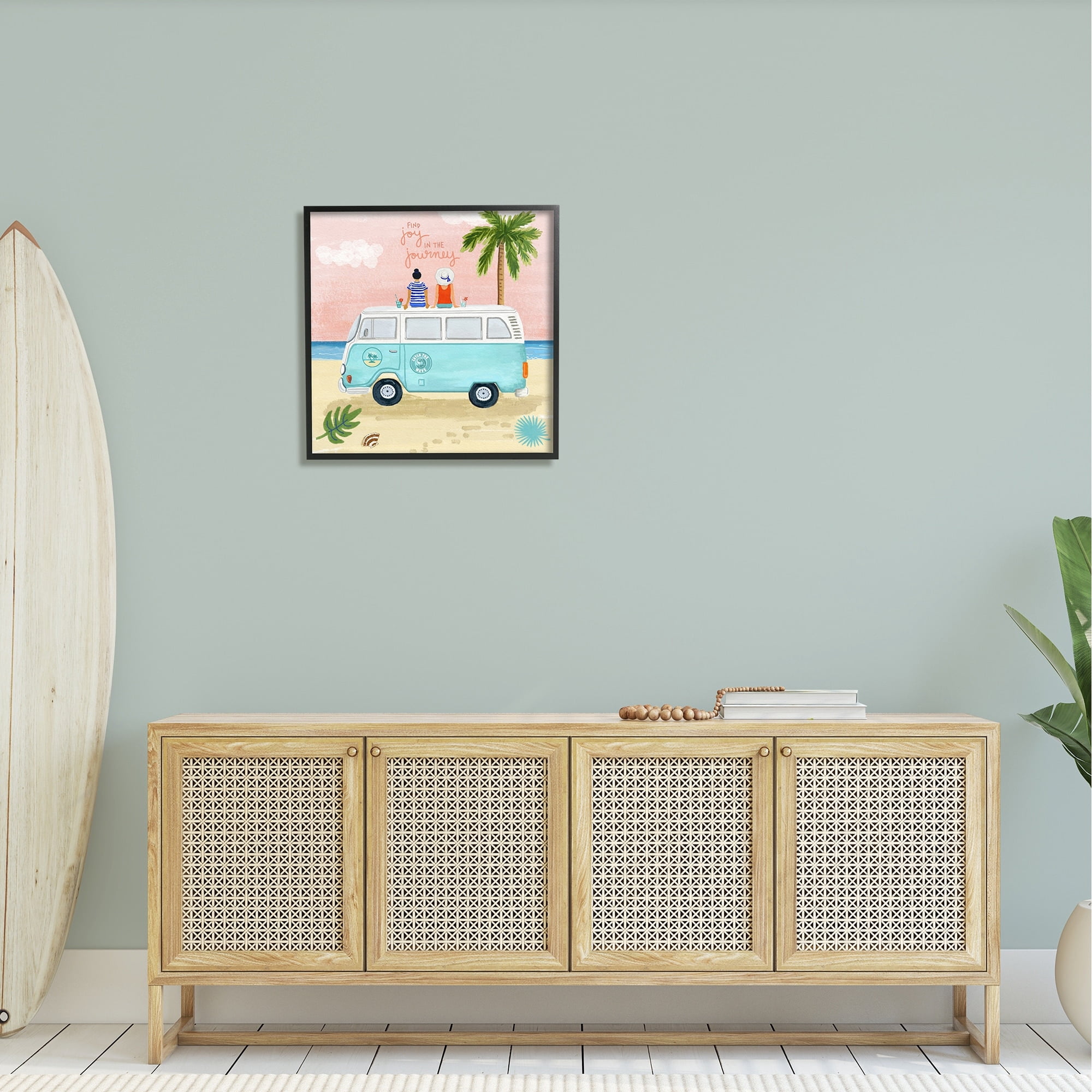 Stupell Industries Joy in the Journey Tropical Adventure Beach Traveling Graphic Art Black Framed Art Print Wall Art, Design by Sharon Lee