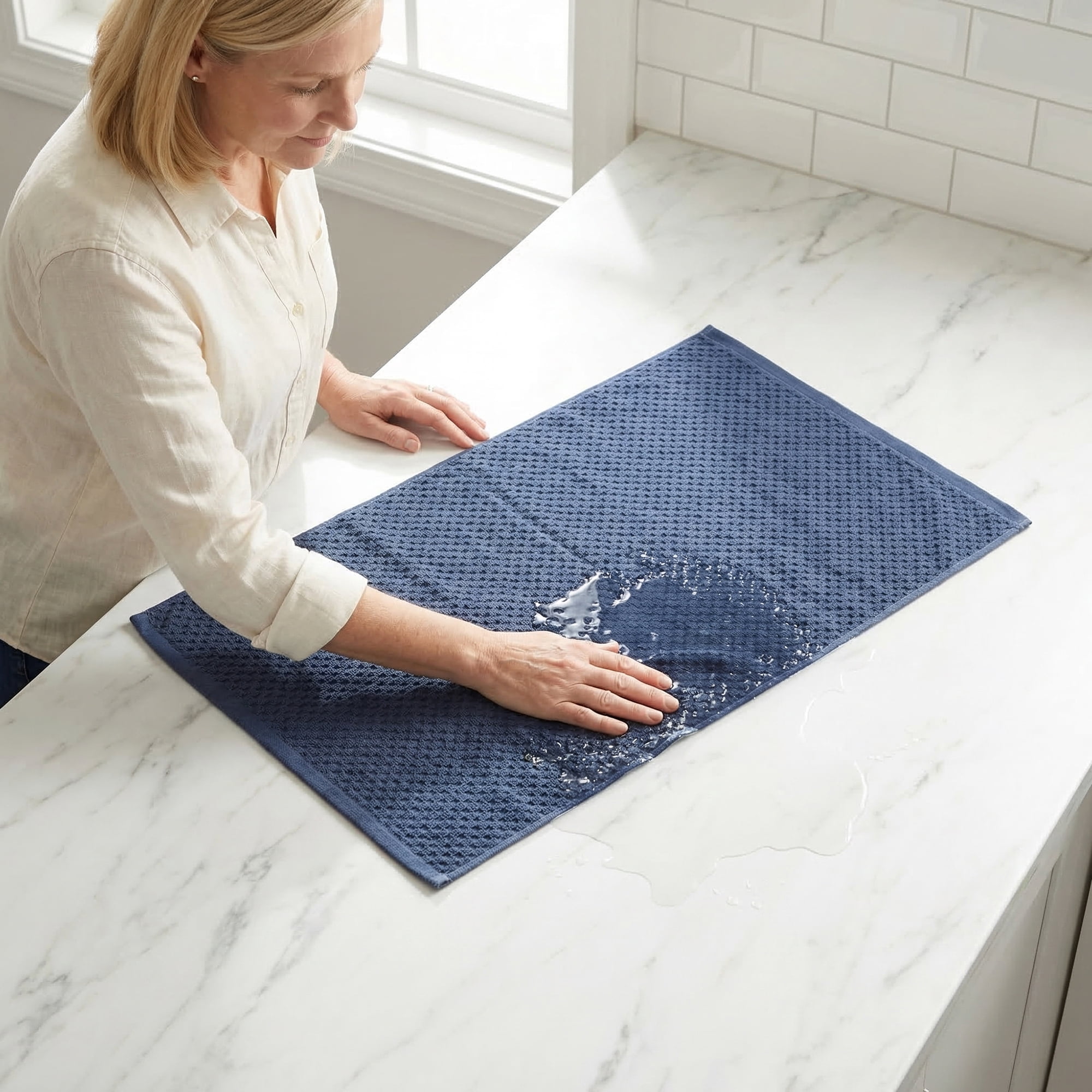 Unique Bargains 2Pcs 100% Pure Cotton Solid Soft Absorbent Kitchen Towels Blue 25" x 15"
