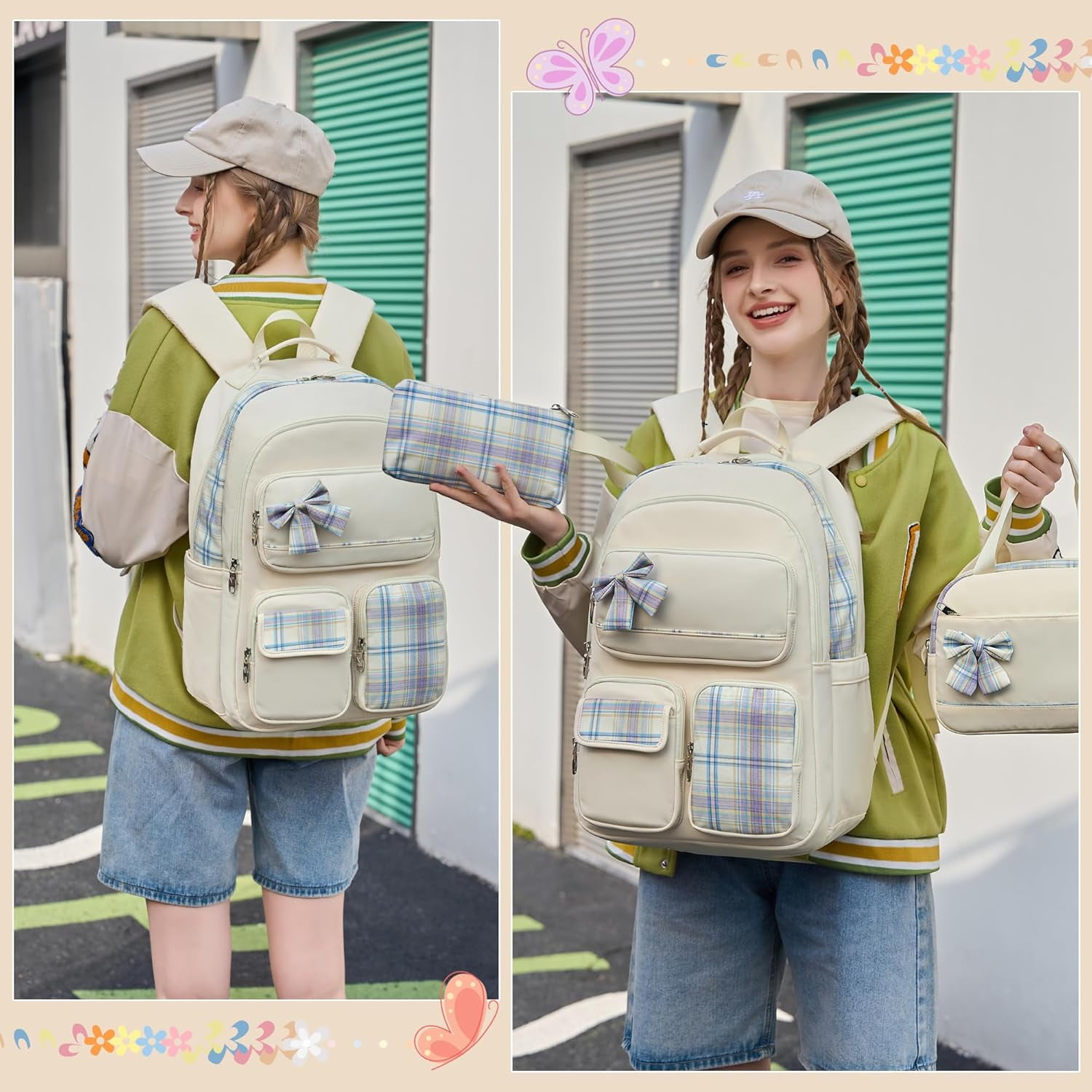 AO ALI VICTORY Backpack, large-capacity school bag, 15.6-inch laptop bag, casual travel and daily backpack College Backpacks Backpack Set Anti Travel Back Pack Large Bookbags forTeens Women(white）