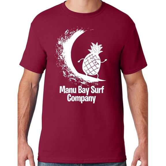 Mens Manu Bay Surf Company WHITE SURFING PINEAPPLE T-shirt, Medium Cardinal Red
