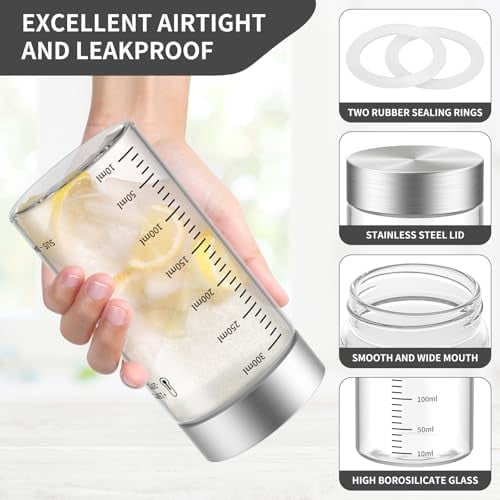 GOLRISEN 8 Oz Glass Juice Bottles, 4 Pack Glass Bottles with Lids, BPA Free, Borosilicate Glass, Leak Proof Lids for Juicing, Smoothies, Infused Water, Beverage Storage, Shaker Bottles