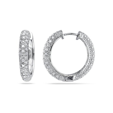 1/2 Carat T.W. Diamond Sterling Silver Hoop Earrings
