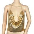 thumbnail image 2 of Women Summer Tops Women Sexy V-neck Backless Chain Sequined Tank Vest Breathable Compression Top Little Dance Crop Top Toe Cute Bodysuit Shirts Bra Tops for Sock Boy Crop for Teen Girls Gold One Size, 2 of 5