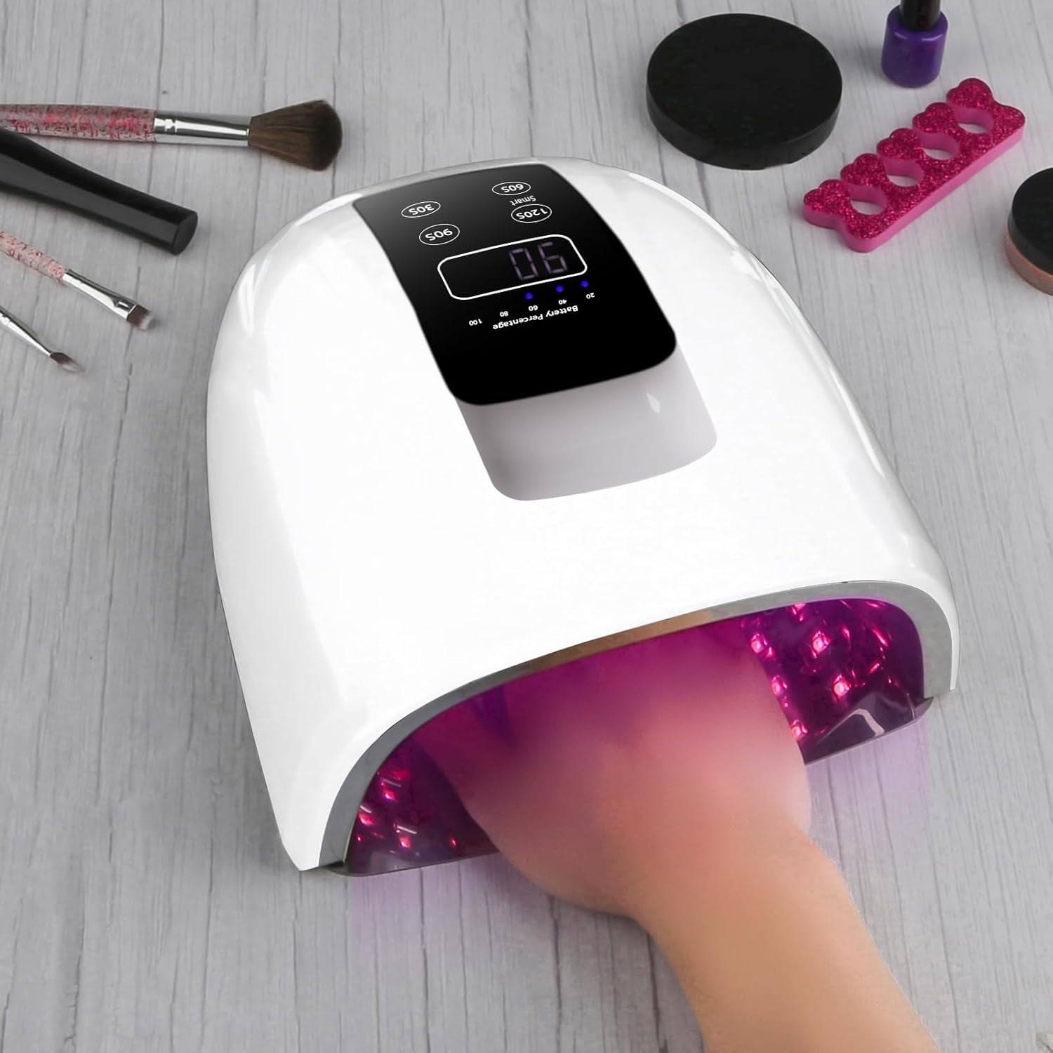 90W Professional Wireless Cordless Rechargeable UV LED Nail Lamp,Nail Lamp Gel Nail Curing Dryer Light for Nails with 45 Beads,4 Timer Setting LCD Display Nail Polish Machine