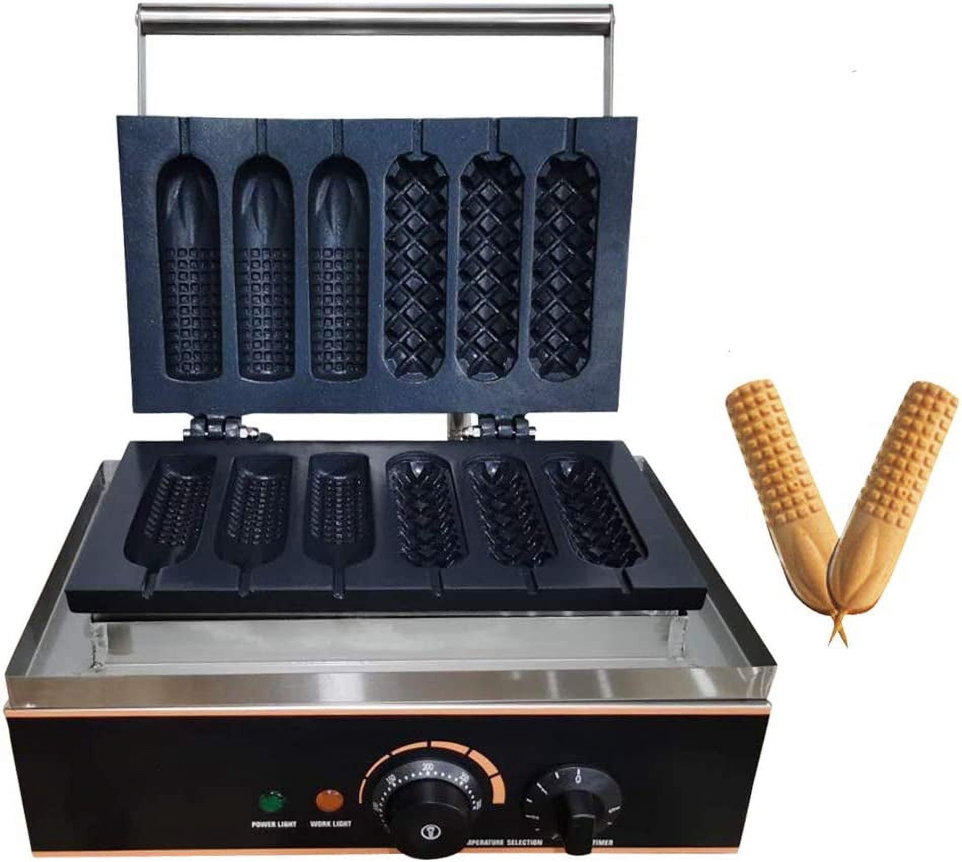 Miumaeov Commercial Electric Waffle Maker Machine 6 PCS Non Stick Crispy Machine Stainless Steel Hot Dog Sausage Maker for Waffles, Paninis, Hash browns 110V Household Waffle Cone Maker 1500W