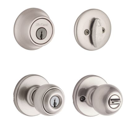 Kwikset 690 Polo Entry Knob and Single Cylinder Deadbolt Combo Pack in Satin Nickel