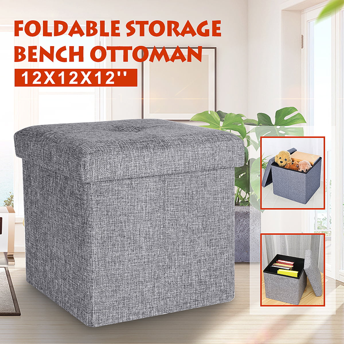 Home Decor Foldable Chair Ottoman Storage Cube Organizer Toy Box 30x30x30cm 