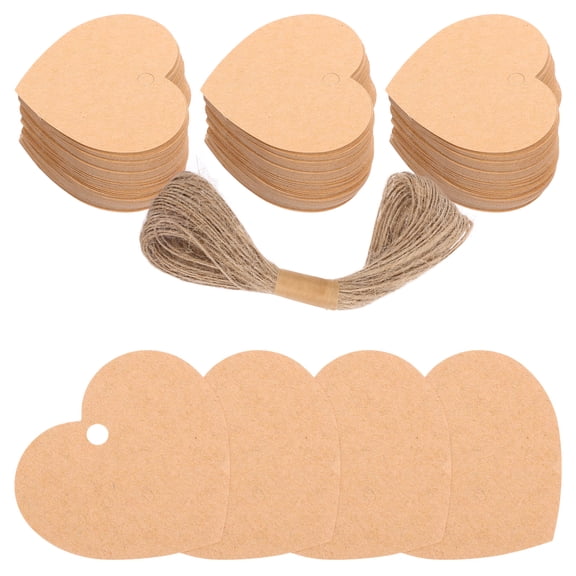 LOLIPPYY Brown Heart Cutout Paper Tags with String, 1 Set for Valentine's Day Wrapping and Decoration