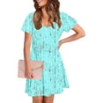 thumbnail image 3 of Pisexur Robes Femmes Belle Robe d'Été pour la Mode Féminine d'Été Imprimé à Manches Courtes Col en V Robe Décontractée Vert Menthe,G, 3 of 7