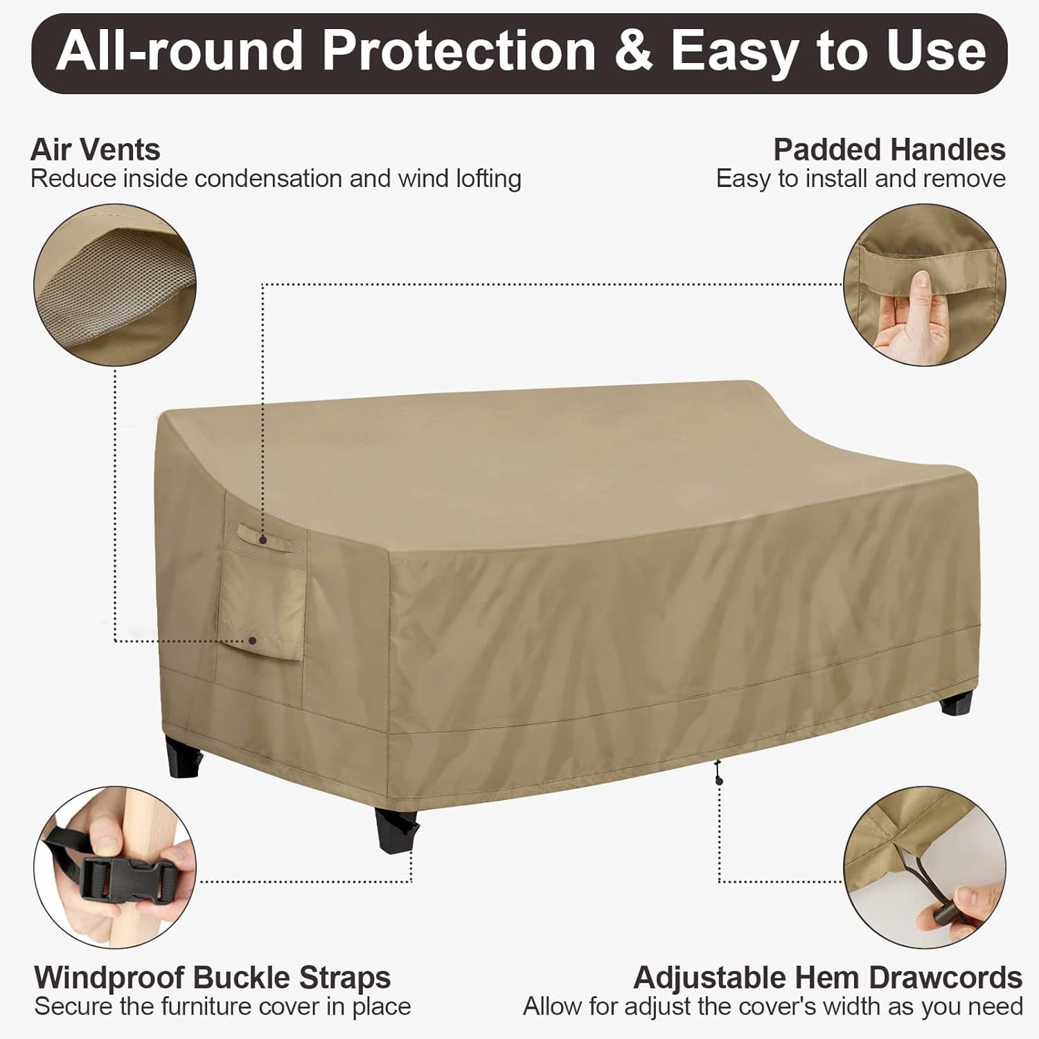 85"W x 35"D x 35"H 3-Seater Outdoor Couch Cover Waterproof Patio Sofa Furniture Cover with Air Vent and Handles