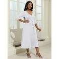 thumbnail image 6 of KISSMODA Midi Dresses for Women Casual 3/4 Sleeve Wrap Dress Plus Size Curvy Cocktail Dresses with Pockets, 6 of 7