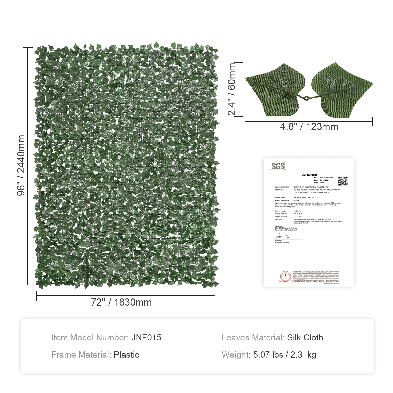 SKYSHALO 96"x72" Artificial Faux Ivy Leaf Fence Screen for Exterior Garden, Yard, Balcony, Patio