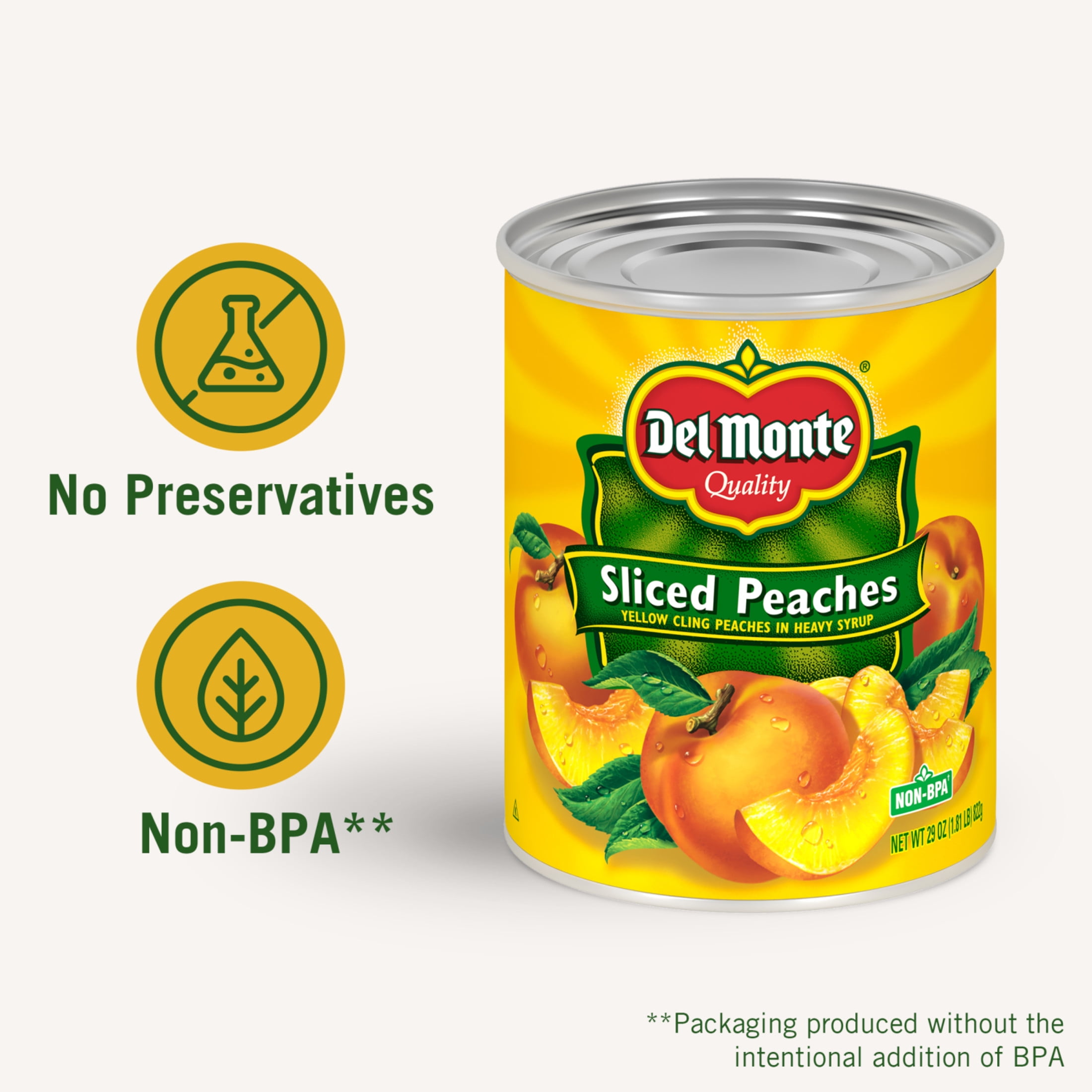 (4 pack) Del Monte Sliced Peaches in Heavy Syrup, Canned Fruit, 29 oz Can